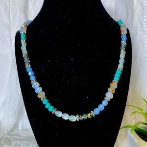 Mix rondelle color beads and silver tone spacer necklace
